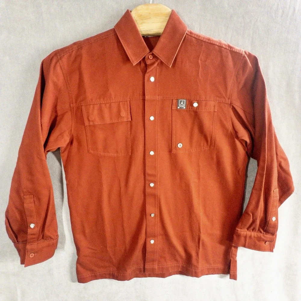 Nike Air Jordan Mens Large Snap Front Heavy Button Down Red Dress Shirt Jumpman